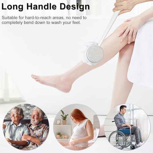 Pumice Stone for Feet and Shower Loofah with Long Handle, Hard Skin Callus Remover, 2 in 1 Foot Scrubber Brush, Back Scrubber Body Brush for Shower Deep Cleansing and Exfoliating