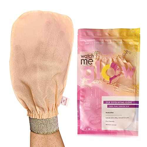 WATCH ME GLOW Silk Exfoliating Glove 100% Turkish Silk DEEP EXFOLIATING Body Scrubber Dead Skin Removal Body Exfoliator SMOOTHS SKIN and Keratosis Pilaris Exfoliating Mitt