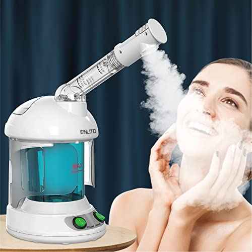 Facial Steamer - Ozone Steamer with 360¡Æ Rotatable Arm - 40 Min Steam Time - Humidifier - Unclogs Pores - Blackheads - Portable Facial Steamer for Personal Care Use at Home or Salon,White
