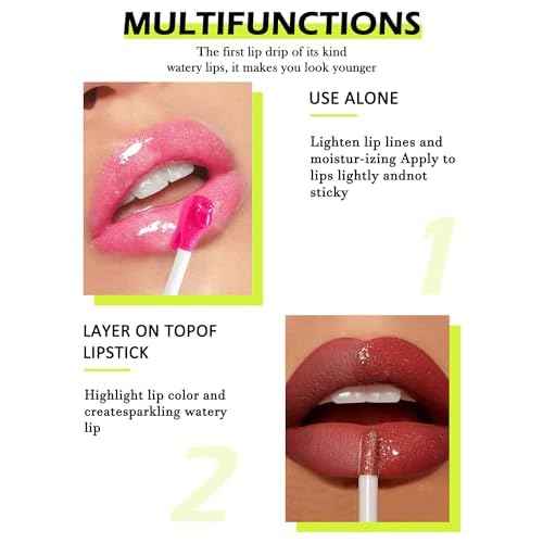 4 Colors Lip Oil Lip Glaze,Hydrating Tinted Plumping Lip Gloss,Clear Pink Shiny Glow Reviver Lip Care Oil,Longlasting Non-sticky Transparent Lip Oil,Women's Day Makeup Gift Kit for Women-SetA