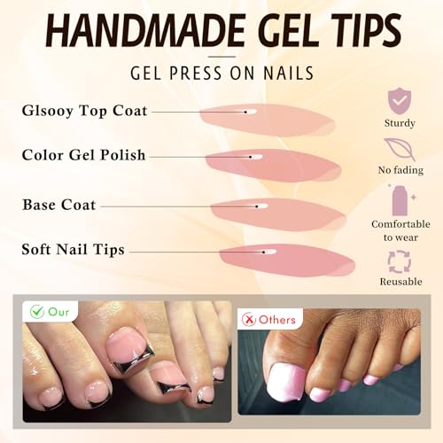 Black French Tip Press on Toenails, 120Pcs French Toe Nails Press on with Glue, Glossy Short Square Nude Fake Toenails Full Cover Acrylic Artificial Toenail for Women Girls