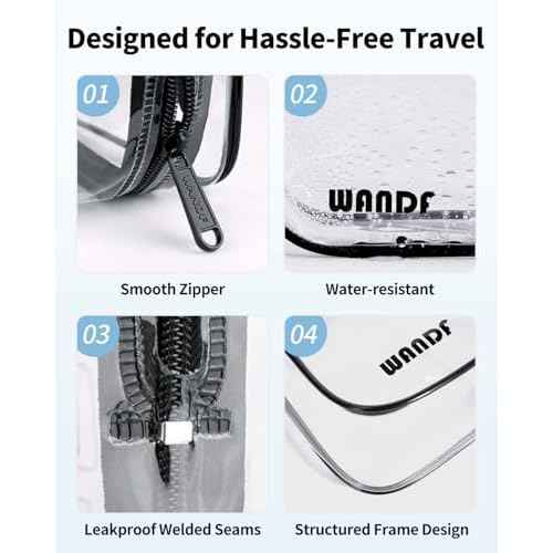 WANDF TSA Approved Toiletry Bag, 2 Packs Travel Clear Toiletry Bag, Quart Size Makeup Cosmetic Pouch with Zipper, Carry-On Airport Compliant Bag for Women and Men (2 pcs, Black)