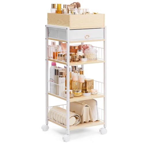 Makeup Storage Organizer for Bedroom: Make Up Holder with Drawer - Vanity Organization for Skincare Cosmetic Brush Beauty Accessories