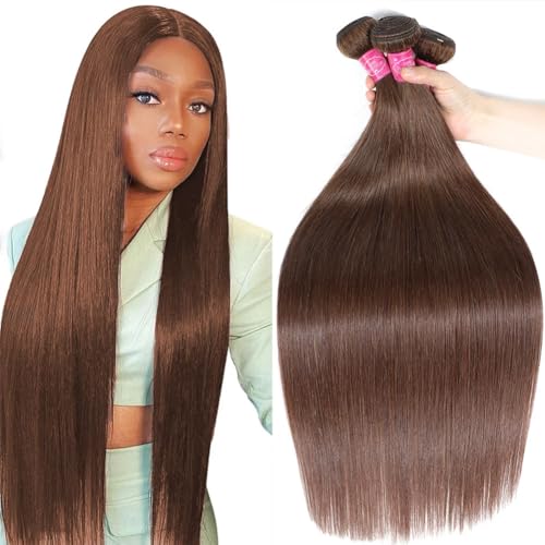 YISEA Straight Human Hair Bundles Brown #4 Color Straight 3 Bundles (16 18 20Inch)100% Unprocessed Hair 12A Brazilian Virgin Chocolate Brown Human Hair Bundles