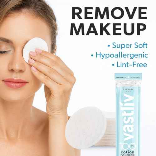 Organic Cotton Rounds (300 Count) Makeup Remover Pads, Hypoallergenic, Lint-Free | 100% Pure Cotton