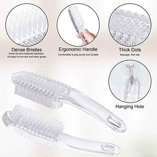2 Pcs Handle Grip Nail Brushes for Cleaning, Long Handle Fingernail Cleaner, Hand Nail Toes Cleaning and Scrubbing Brushes, Pedicure Nail Scrubber Non-Slip for Men and Women, Clear