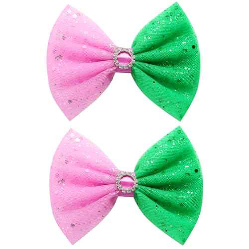 2PC Pink Green Hair Bow Clips Women Girls 4 Inch Tulle Bowknot Witch Accessories Movie Fans Merch Gift