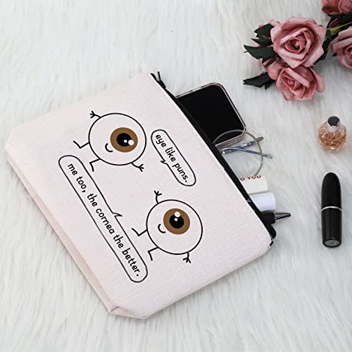 G2TUP Eye Doctor Gift Eye Like Puns Makeup Bag Optometrist Ophthalmologist Cosmetic Bag Optician Gift Optometry Zipper Travel Bag (Eye Like Puns White Bag)