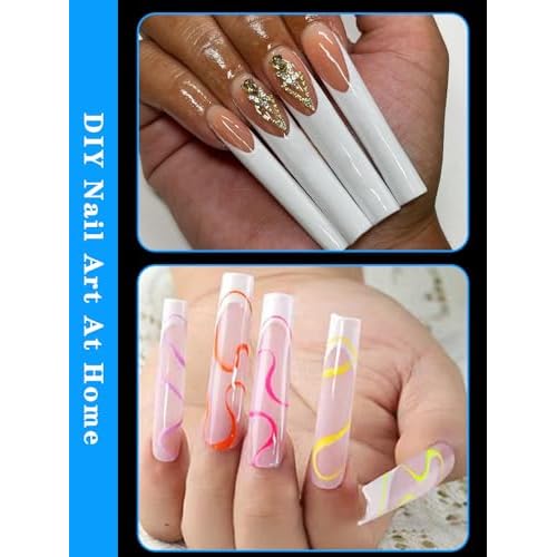 240PCS No C Curve Square Nail Tips, XXXL Half Cover Clear Nail Tips for Acrylic Nails, 3XL Straight Tapered Square Fake Nails Tips Set, 12 Sizes Flattened Acrylic Nails Tips for Nail Salons and DIY