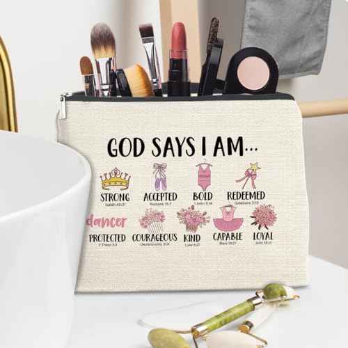 Inspirational Christian Gifts for Girls Her, Religious Gifts Motivational Dancer Ballerina Girls Makeup Bag, God Says I Am Dancer Cosmetic Bag Makeup Pouch
