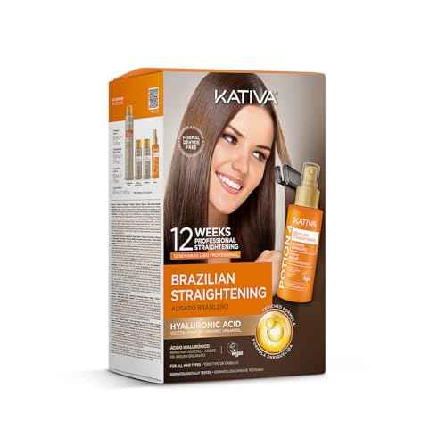Kativa Brazilian Keratin Straightening Treatment with Hyaluronic Acid and Premium Serum ? 12 Weeks Formaldehyde-Free Smoothing Treatment. All Hair Types.