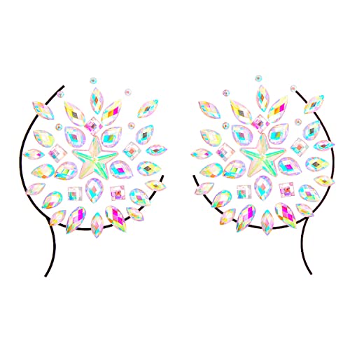Temporary Tattoo Stickers Jewels Rhinestone Festival Accessories DIY Self Adhesive Crystal Body Jewelry Stickers Makeup Stick Gems Glitter Flower Chest Stickers For Women and Girls 3Pcs