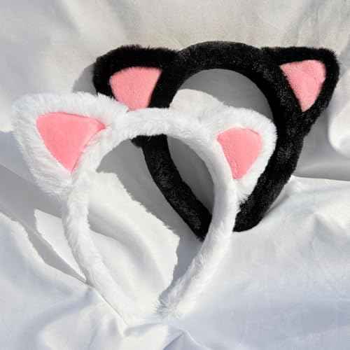 Cat Ears Headband 2-Pack ? Plush Fuzzy Hairbands for Cosplay, Makeup, Yoga, and Photo Props for Adults and Kids