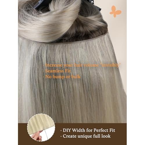 DOORES Genius Seamless Weft Hair Extensions Human Hair, Ash Blonde Highlighted Platinum Blonde 20 Inch 60g, Invisible Tape in Weft Extensions Long Wide