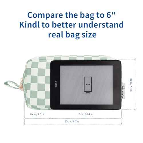 Narwey Checkered Makeup Bag Travel Cosmetic Bag Organizer Small Toiletry Bag Make Up Bags with Comparments for Women and Girls, Gift for Teen Girls (Mint Green Checkerboard, Large)