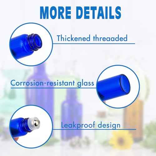 ZEJIA 3ml Roller Bottles 24Pack Cobalt Blue Thick Glass Essential Oil Bottles with Stainless Steel Roller Ball and 2 Droppers