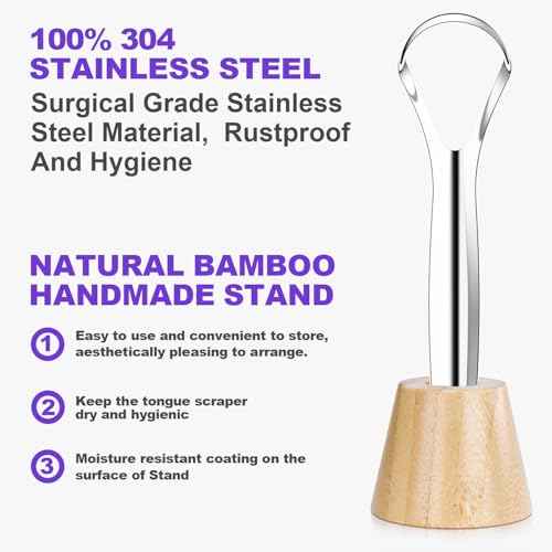 Tongue Scraper for Adults with 2 Holder and 2 Travel Case, Metal Tongue Scraper for Tongue Cleaning and Reducing Bad Breath,100% Stainless Steel Tongue Scraper, Tongue Cleaner for Adults