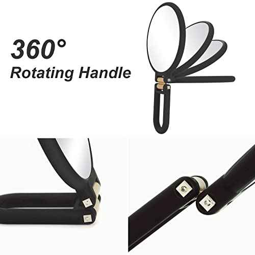 1x 30x Magnifying Travel Mirror, Hand Mirror with Handle - Double Side Hand Held Mirror with 1x30x Magnification & Foldable Handle, Portable Travel Makeup Hand Mirror for Women (Black)