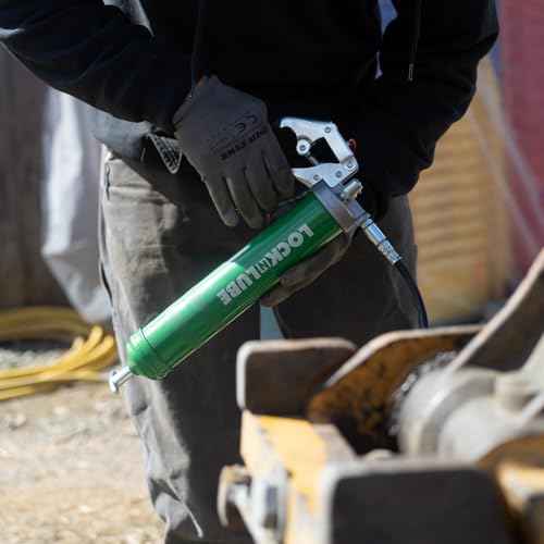 LockNLube Heavy-Duty Pistol Grip Grease Gun. Includes our patented LockNLube¢ç Grease Coupler (Locks On, Stays On, Won't Leak!) plus a high-quality 20" hose and in-line hose swivel