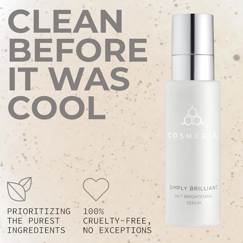 COSMEDIX Simply Brilliant 24/7 Brightening Face Serum - Exfoliating Facial Serum for Fine Lines, Wrinkles & Uneven Skin Tone - Gentle Firming Skincare for Brighter-Looking Skin & Natural Glow
