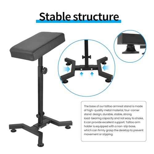 Tattoo Armrest Stand, Tattoo Arm Rest Stand Adjustable, Tiltable Thickened Black Leather Cushion, Stable Four Corner Base, Portable Tattoo Armrest for Studio Salon Tattoo