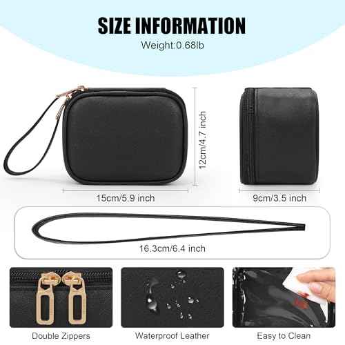 Relavel Mini Makeup Bag with Led Mirror, Small Cosmetic Bag with 3 Light Modes, Rechargeable Portable Makeup Pouch with Hands-Free Wrist Strap for Pool Parties?Work Touch-Ups?Travel - Black