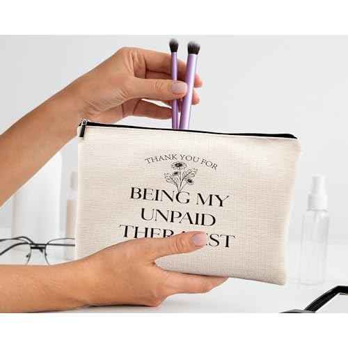 kdqua Thank You for Being My Unpaid Therapist Makeup Bag, Mental Health Therapist Gifts for Women Girls Friend Friends, Inspirational Therapist Appreciation Gifts Linen Travel Cosmetic Bag