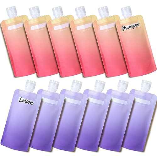 PACKISM Travel Pouches for Toiletries - 12 Pack Leak Proof 3oz TSA Approved Travel Size Containers, Stand Up, Slim & Lightweight Design, Take up Less Space, Pack More Liquids