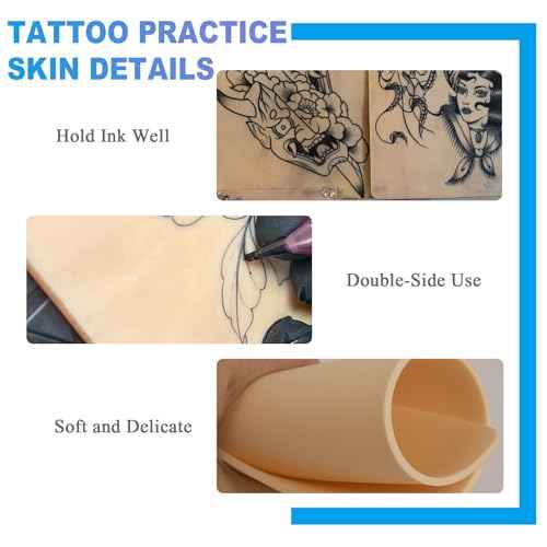 305Pcs 3MM Tattoo Skin and Ink Caps Kit - Emalla 2Pcs Fake Skin Practice and 3Pcs Black Tattoo Ink Cups Holder with 300Pcs Tattoo Ink Caps 100 Small 100 Medium 100 Large Tattoo Supplies for Beginners
