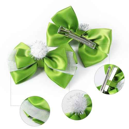 2PC Green Fairy Hair Bow Clips for Girls Women 4 Inch Toddler Princess Accessories