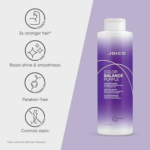 Joico Color Balance Purple Conditioner | For Cool Blonde or Gray Hair | Eliminate Brassy Yellow Tones | Boost Color Vibrancy & Shine | UV Protection | With Rosehip Oil & Green Tea Extract