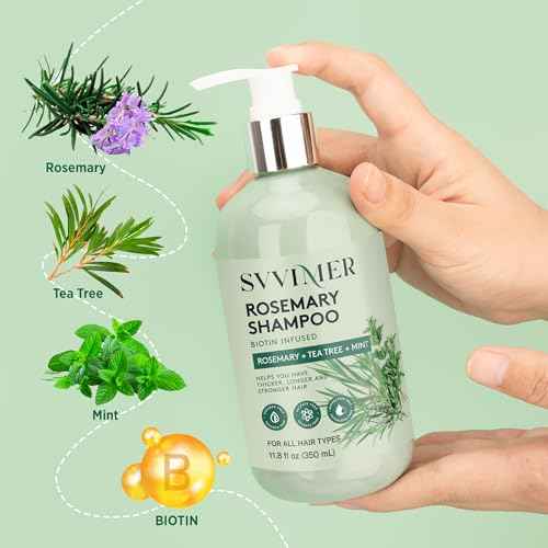 Svvimer Rosemary Hair Growth Shampoo: Thickening and Regrowth Formula for Men & Women - Rosemary Mint Strengthening Shampoo with Tea Tree Oil Biotin - For Thinning Hair and Hair Loss 11.8 fl.oz