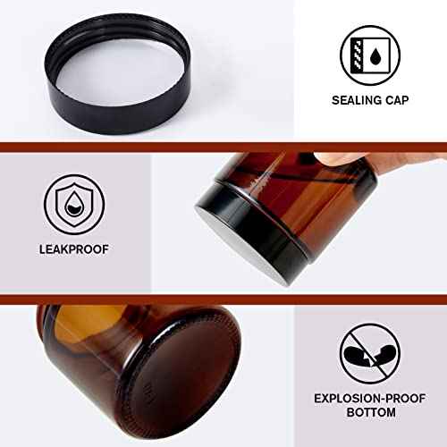 4oz Jars with Lids, Hoa Kinh 12 Pack Amber Glass Jars with Lids Empty Cosmetic Containers Round Airtight Glass Jar with Inner Liners and black Lid for Storing Lotions, Powders, and Ointments