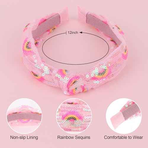 Sequins Headbands for Girls, Glitter Rainbow Girls Headbands Cute Knotted Head Band for Women Teens Sparkle Girl Hair Accessories
