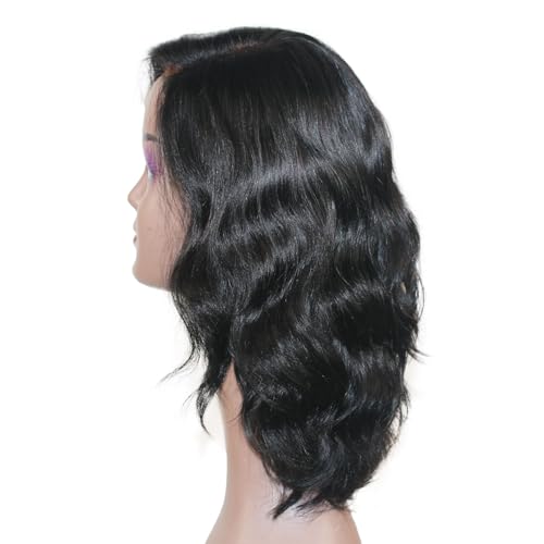 16 Inch Body Wave Human Hair Wig - Bye Bye Knots Glueless Wig with Pre-Cut Swiss Lace & Pre-Bleached Knots - 100% Brazilian Remy Human Hair Side Part Lace Front Wig Natural Color