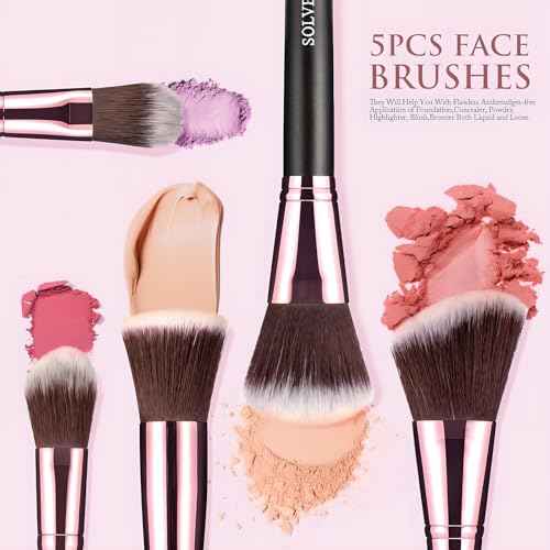 SOLVE Makeup Brushes, 16 Pcs Premium Synthetic Make up Brushes with Black Travel Case, Makeup Brush Set for Foundation Powder Concealers Eyeshadow Eyeliner (Black & Pink)