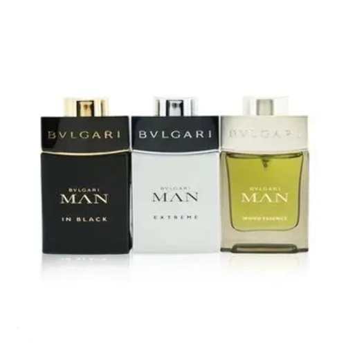 Bvlgari Man Collection Set for Men - 3 Pc Gift Set - Man in Black, Wood Essence, Glacial Essence EDP Sprays - 0.5oz Each