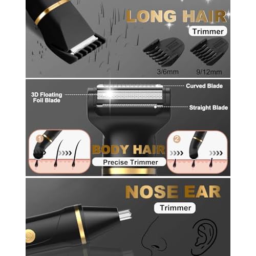 Body Hair Trimmer for Men, Manscape 3-in-1 Electric Razor Groin Groomer,IPX7 Waterproof Wet/Dry,Versatile Hair Trimmer for Ball/Beard/Nose,USB Rechargeable & Nose/Shaves Head,Christmas Gifts for Men