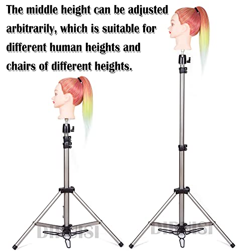 Reinforced Wig Stand Tripod Mannequin Head Stand Adjustable Wig Head Stand Holder for Cosmetology Hairdressing Training with Carrying Bag (Silver)