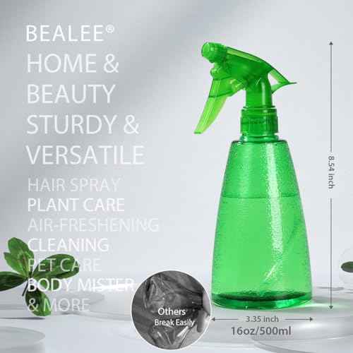 Bealee Spray Bottles 3-Pack, 16 Oz, Mist & Stream, Plastic Water Spray Bottle for Hair, Essential Oils, Plants, Cleaning Solutions, BBQ, Cat Dog Correction Behavior - Leak Proof - Empty Spray Bottles