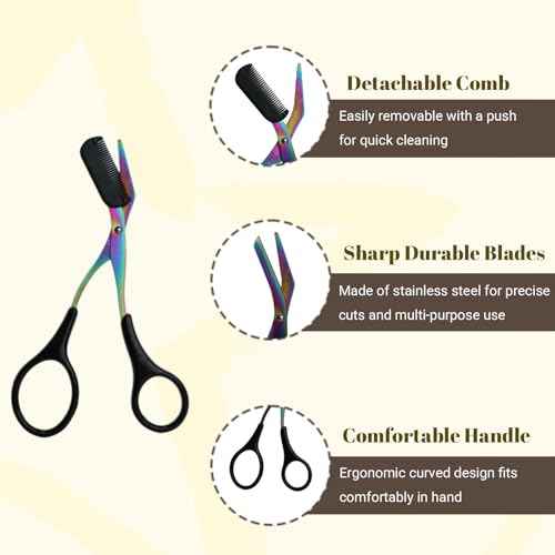 2 in 1 Eyebrow Scissors with Comb and Brush ? Professional Stainless Steel Trimmer for Women and Men, Precision Beauty Grooming Tool for Shaping and Makeup Prep