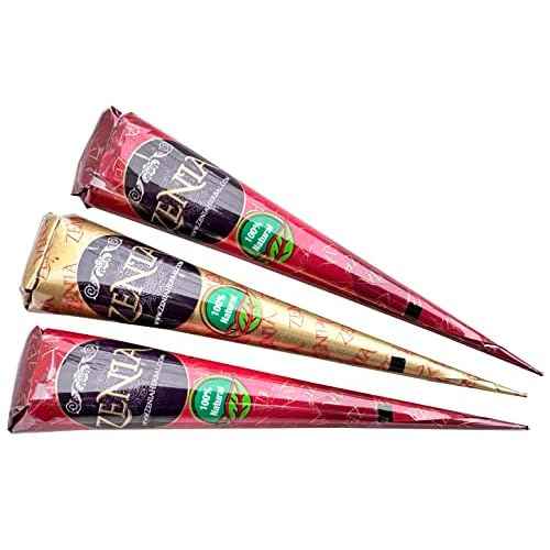 Zenia (Pack of 3) 100% Natural Henna Hair Color Paste Hair Dye Cones Dark Reddish-Brown Color 25g Each Cone