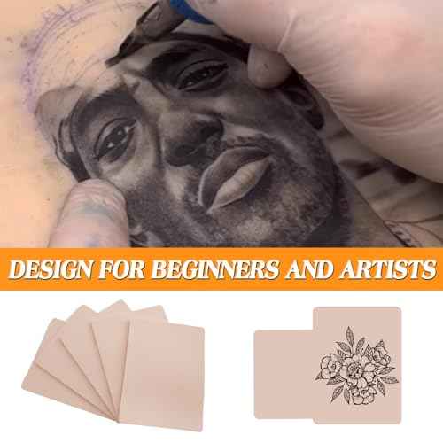 3MM Tattoo Fake Skin with Medium Ink Cups - Ruicoo 510Pcs Tattoo Practice Skin with Tattoo Ink Caps Kit Include 10Pcs 3MM Tattoo Fake Skin and 500Pcs Medium Plastic Pigment Caps
