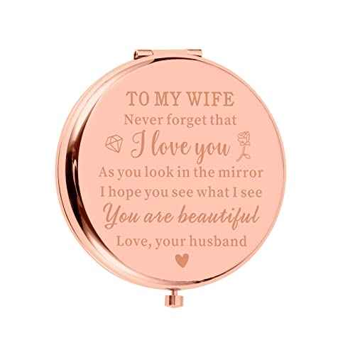 Boo Basket Stuffers for Husband from Her Wife Anniversary Mirror Gift for Wife Her 10 Year Anniversary I Love You Gifts for Female Women Makeup Mirror Gift Wedding Inspirational Gifts Female