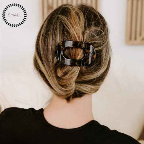 TELETIES - Small Flat Round Clip - Strong Grip, Bendable Teeth, Comfortable Curved Design - For Lying Down, Yoga, Driving & More - Ideal for Thin-Medium Hair - For All Hair Textures - Tortoise