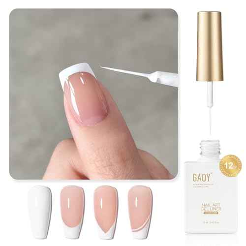 GAOY White Swirl Gel Nail Polish Art Liner, 12ml Classic Color Nail Paint Design with Thin Brush, UV Light Cure for DIY French Manicure at Home