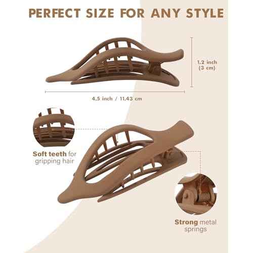 French Flat Hair Clips for Women - 6Pcs Flat Hair Claws for Thin Thick Hair Strong Hold No Slip Grip Hair Claw Clips for Women Girls (Matte(Neutral colors))