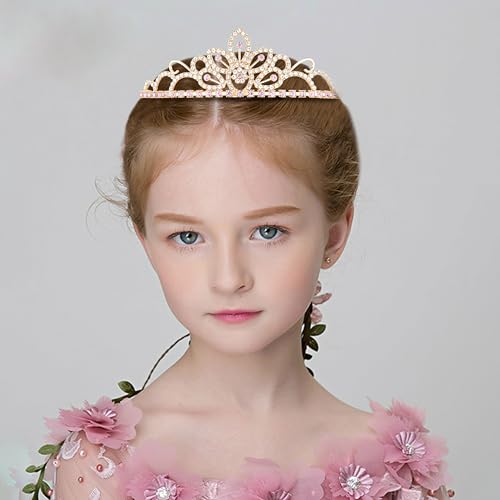 Princess Tiara for Little Girls Princess Crowns for Little Girls Pink Tiaras for Girls Fairy Crown Headband for Birthdy Christmas Halloween Party Favors Prom Wedding Gifts Decorations Flower Crystal Rhinestones Headpiece