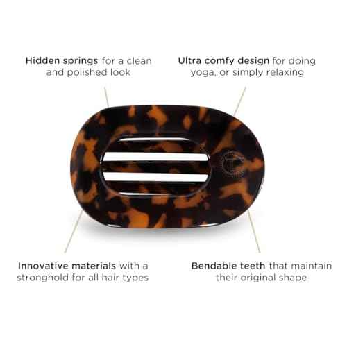 TELETIES - Small Flat Round Clip - Strong Grip, Bendable Teeth, Comfortable Curved Design - For Lying Down, Yoga, Driving & More - Ideal for Thin-Medium Hair - For All Hair Textures - Tortoise
