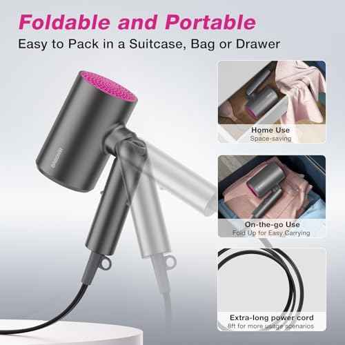 Ionic Diffuser Hair Dryer for Curly Hair, 1875W Fast Drying Blow Dryer with Diffuser and Concentrator Nozzle, Compact & Portable Negative Ion Hairdryer Blowdryer, 3 Heat 2 Speed Settings, Gray